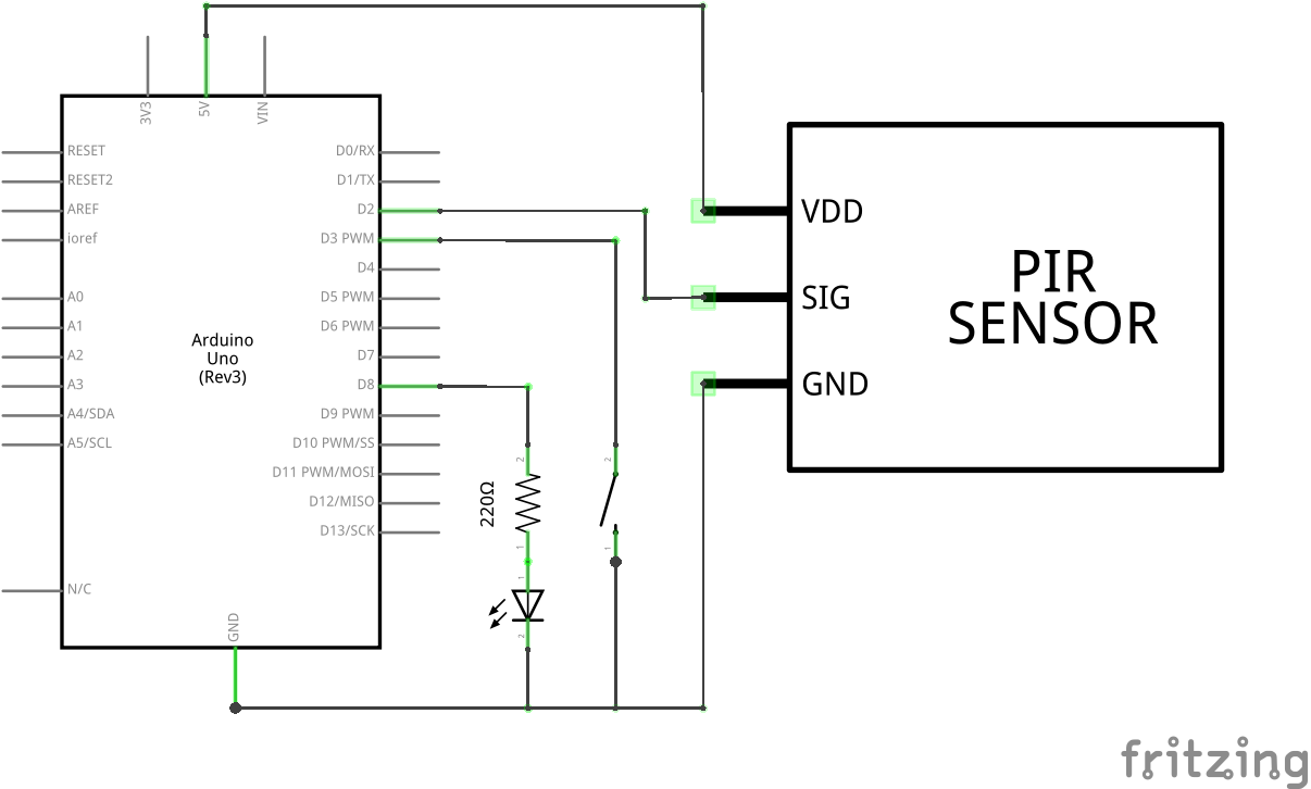 Arduino with PIR Motion Sensor and Reset Button