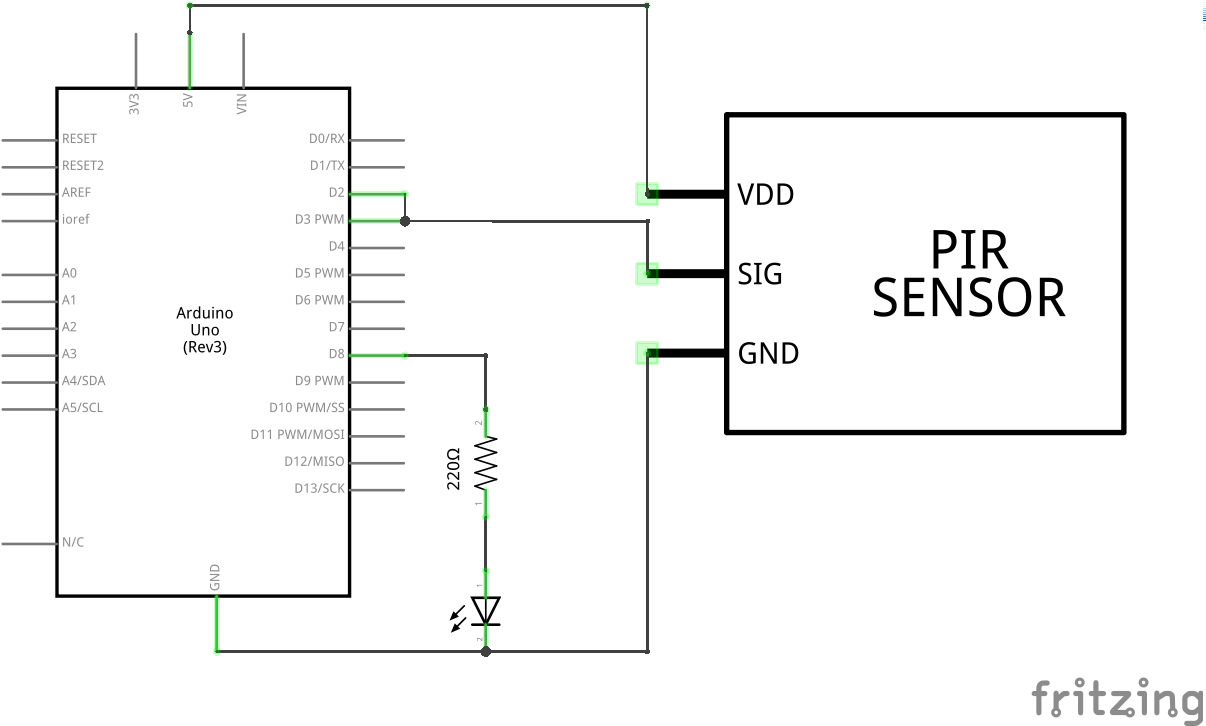 Arduino with PIR Motion Sensor Connected to Two Pins